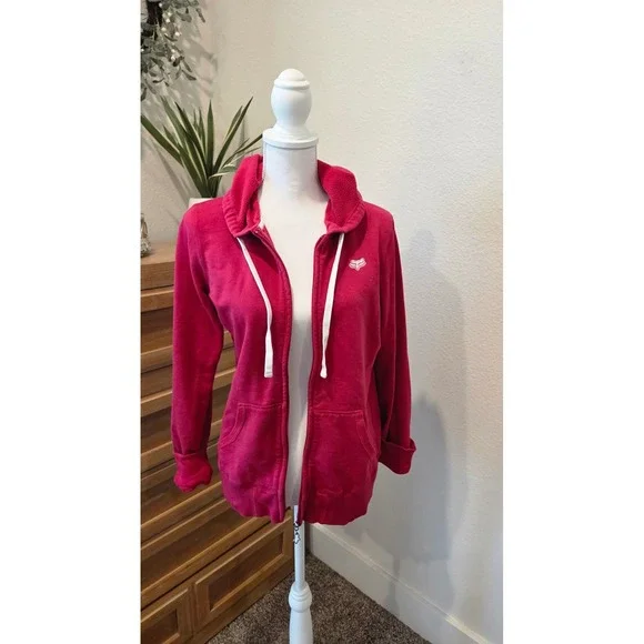 Fox Racing Womens Magenta Pink Full Zip Hoodie Fleece Embroidered Logo Large - Picture 10 of 10